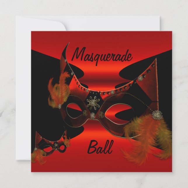 Masquerade Ball Masks Red Silk Black Invite Party (Front)