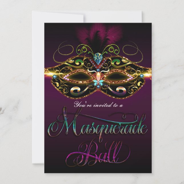 MASQUERADE BALL Mutli Color Fun Party Invitations (Front)