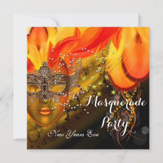 Masquerade Ball Party Gold Orange Yellow Masks Invitation