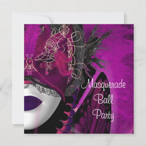 Masquerade Ball Party Mask Black Pink Purple Girl Invitation