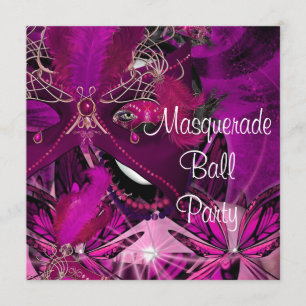 Masquerade Ball Party Mask Black Pink Purple Girl Invitation