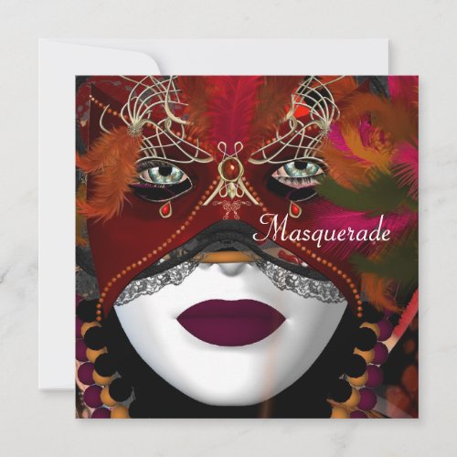 Masquerade Ball Party Mask Black Red 2 Invitation