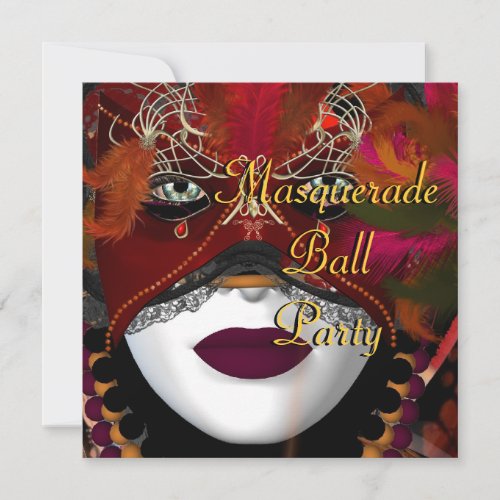 Masquerade Ball Party Mask Black Red 2 Invitation