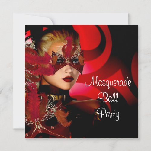 Masquerade Ball Party Mask Black Red Girl 2 Invitation