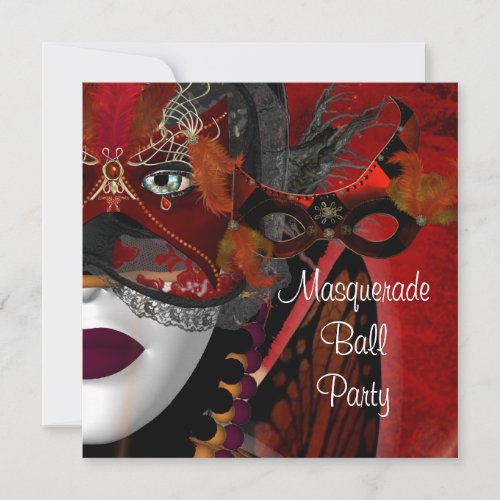 Masquerade Ball Party Mask Black Red Girl 2 Invitation