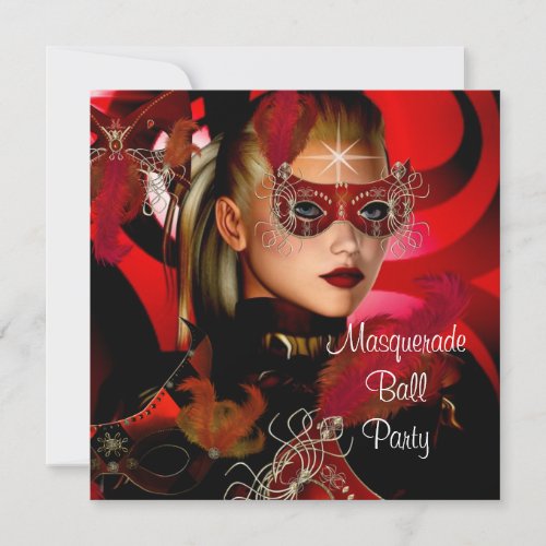 Masquerade Ball Party Mask Black Red Girl 3 Invitation