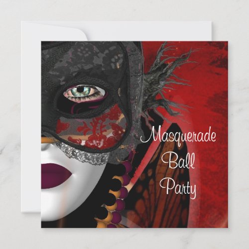 Masquerade Ball Party Mask Black Red Girl Invitation