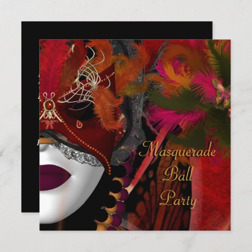 Masquerade Ball Party Mask Black Red Invitation