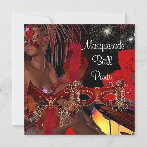 Masquerade Ball Party Mask Black Red Showgirl 2 Invitation