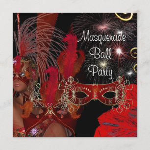 Masquerade Ball Party Mask Black Red Showgirl 3 Invitation