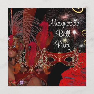 Masquerade Ball Party Mask Black Red Showgirl 3 Invitation