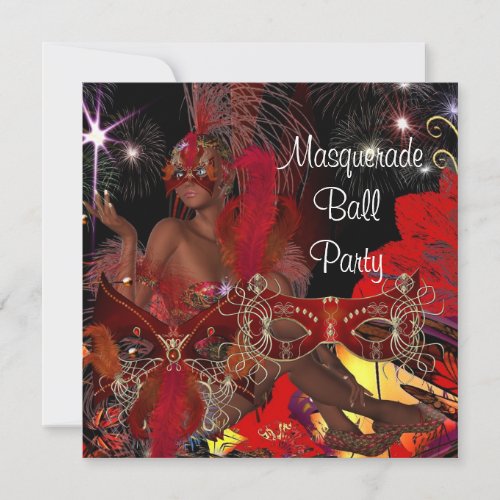Masquerade Ball Party Mask Black Red Showgirl Invitation