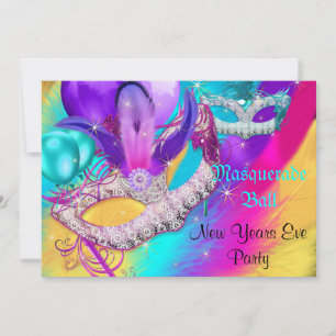 Masquerade Ball Party Masks New Years Eve Colorful Invitation