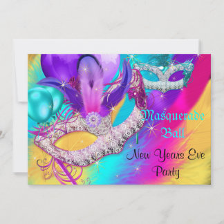 Masquerade Ball Party Masks New Years Eve Colorful Invitation
