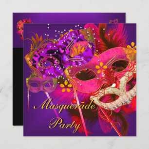 Masquerade Ball Party Pink Orange Purple Masked Invitation