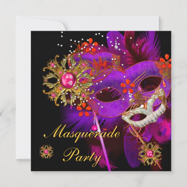 Masquerade Ball Party Purple Pink Black Masks Invitation (Front)