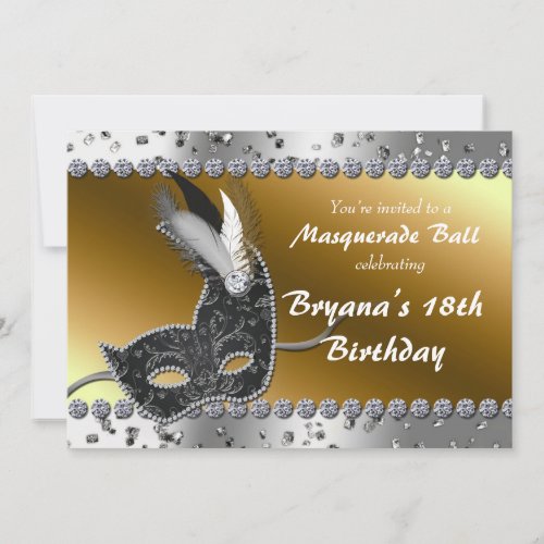 Masquerade Ball Party Silver Gold Invitation