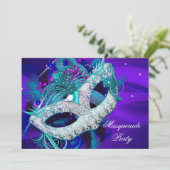Masquerade Ball Party Teal Blue Purple Masks ab Invitation (Standing Front)
