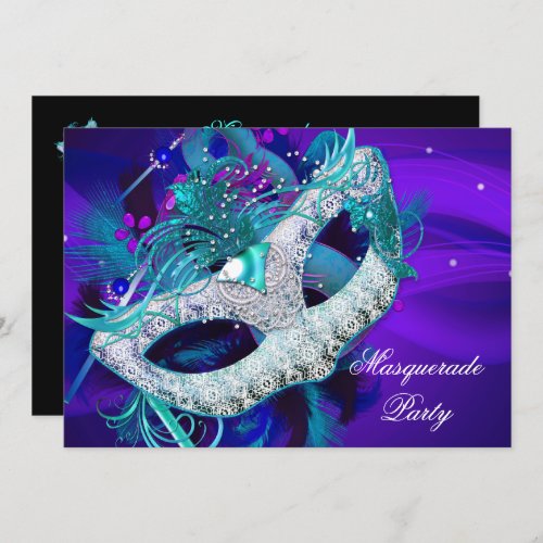 Masquerade Ball Party Teal Blue Purple Masks ab Invitation