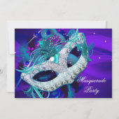 Masquerade Ball Party Teal Blue Purple Masks ab Invitation (Front)