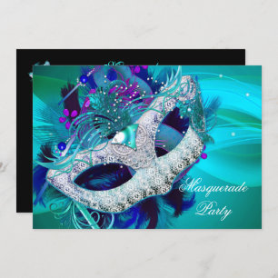 Masquerade Ball Party Teal Blue Purple Masks D Invitation