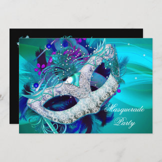 Masquerade Ball Party Teal Blue Purple Masks D Invitation