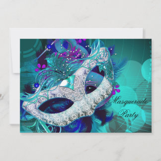 Masquerade Ball Party Teal Blue Purple Masks E Invitation
