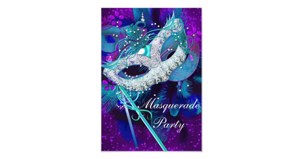Masquerade Ball Party Teal Blue Purple Masks Sml Card Zazzle