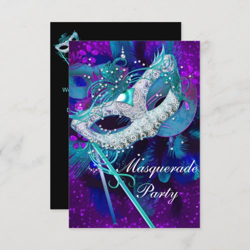 Masquerade Ball Party Teal Blue Purple Masks SML Invitation