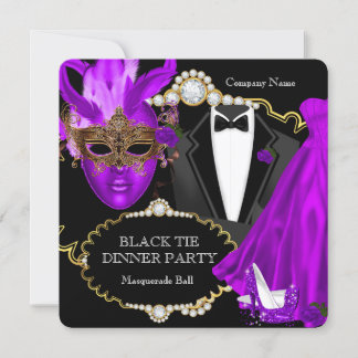 Masquerade Ball Purple Black Tie Dinner Party Invitation