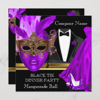 Masquerade Ball Purple Black Tie Party Invitation
