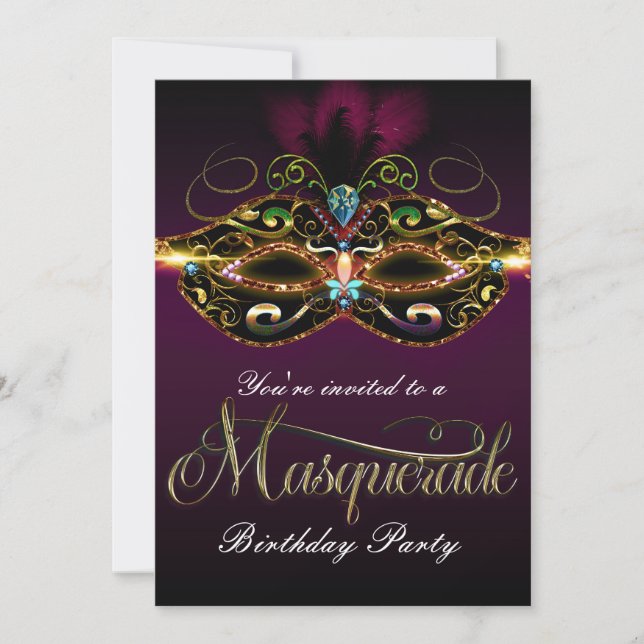 MASQUERADE BALL Purple Colorful Party Invitations (Front)