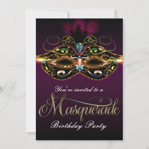 MASQUERADE BALL Purple Colorful Party Invitations