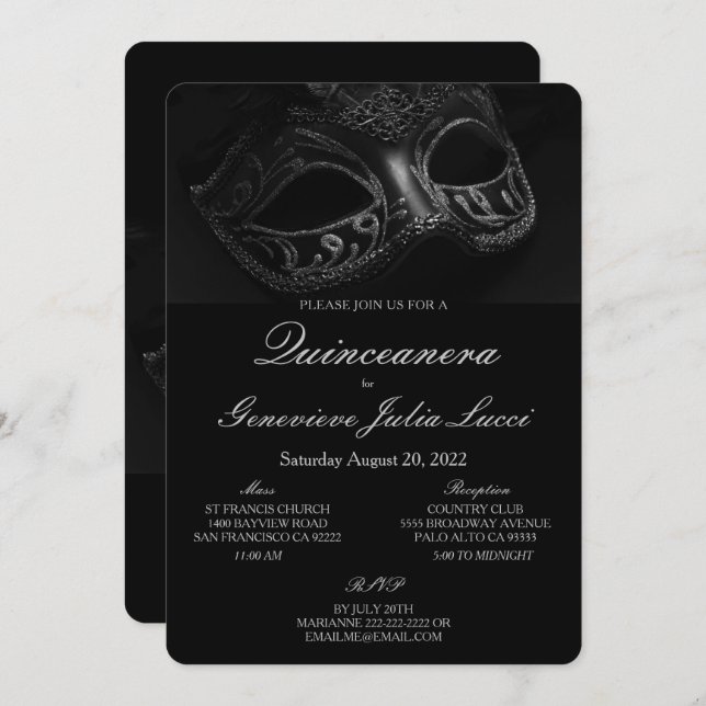 Masquerade Ball Quinceanera Party Invitation (Front/Back)