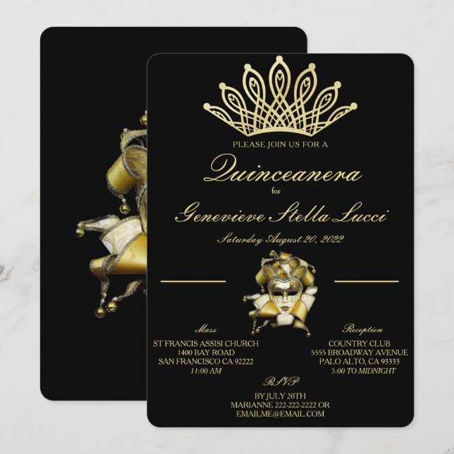 Masquerade Ball Quinceañera Party Invitation (Front/Back)