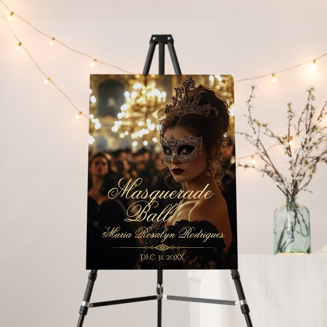 Masquerade Ball Quinceanera Welcome Sign (In Situ (Stand))