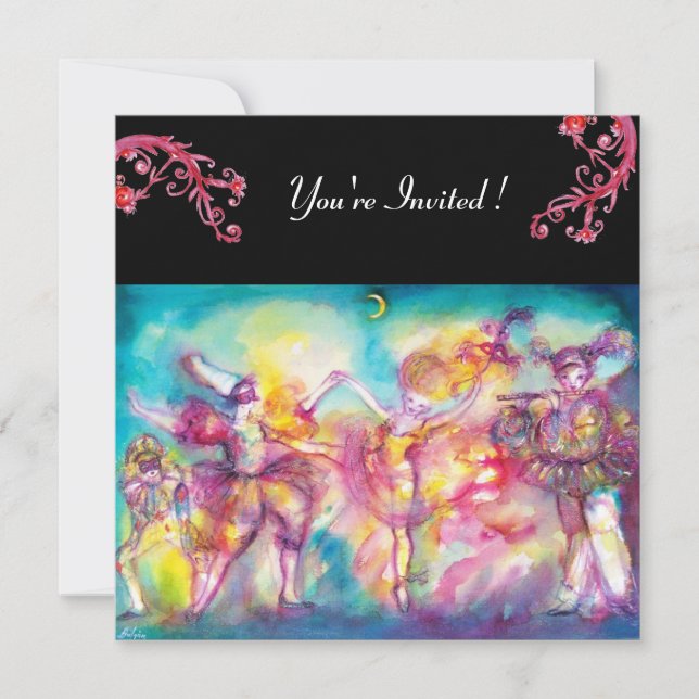 MASQUERADE BALL ,red flourishes Invitation (Front)