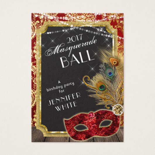 Masquerade Ball Red Gold Peacock Admission Ticket (Front)