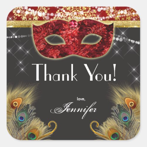 Masquerade Ball Red Gold Peacock Birthday Sticker