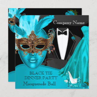 Masquerade Ball Teal Black Tie Corporate Formal Invitation