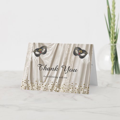 Masquerade Ball White Damask &amp; Photo Inside Thank You Card