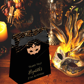Masquerade birthday black glitter gold thank you  favor boxes
