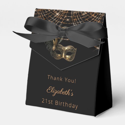 Masquerade birthday black gold thank you  favor boxes