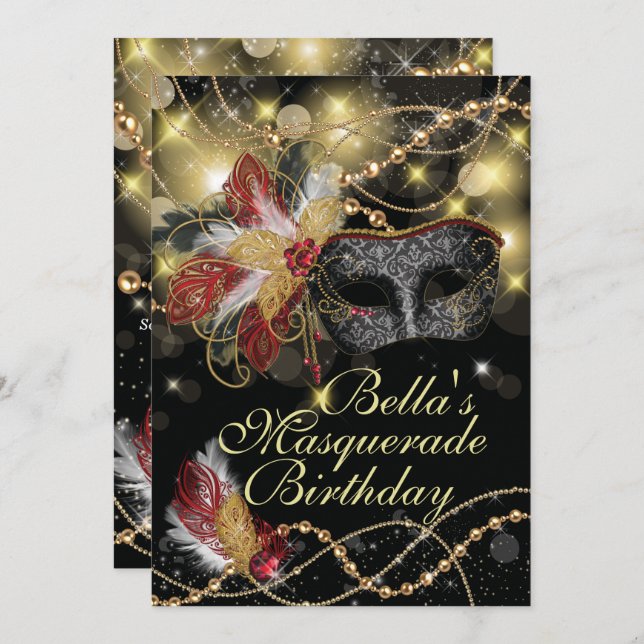 Masquerade Birthday Event Party Invitations (Front/Back)
