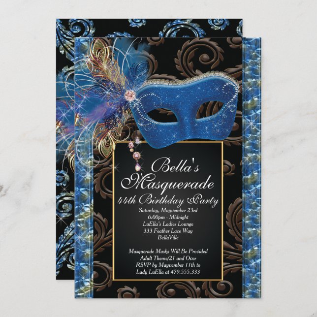 Masquerade Birthday Event Party Invitations (Front/Back)