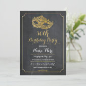 MASQUERADE Birthday Party Gold Mask Invite 30th 40 (Standing Front)
