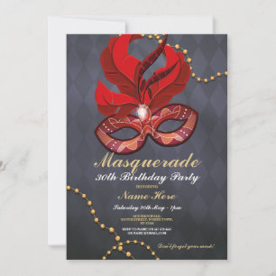 Masquerade Birthday Party Gold Red Mask Invite