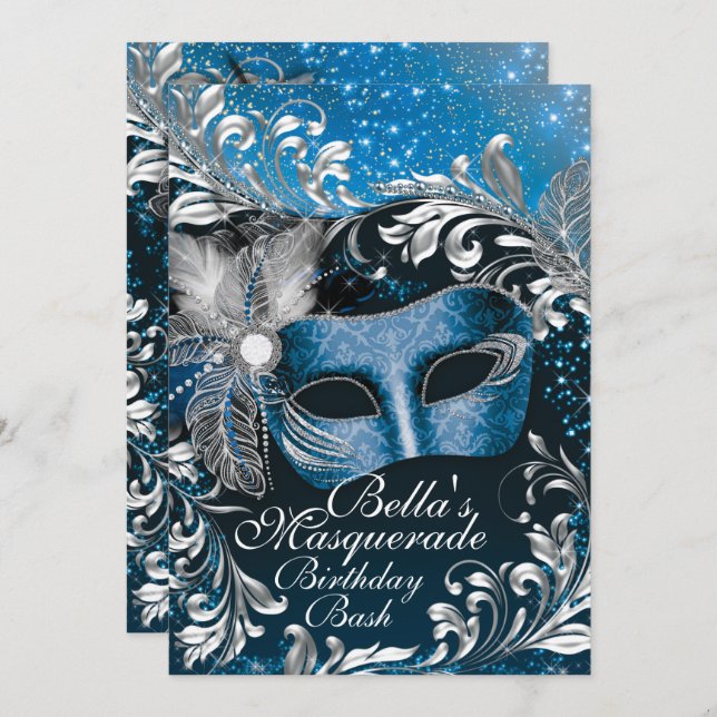 Masquerade Birthday Party Invitations (Front/Back)