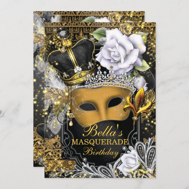 Masquerade Birthday Party Invitations (Front/Back)