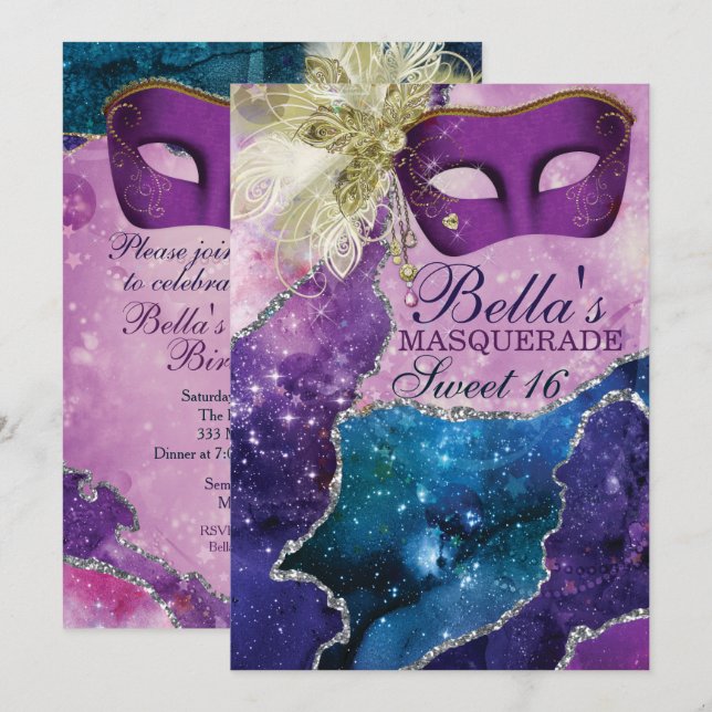 Masquerade Birthday Party Invitations (Front/Back)